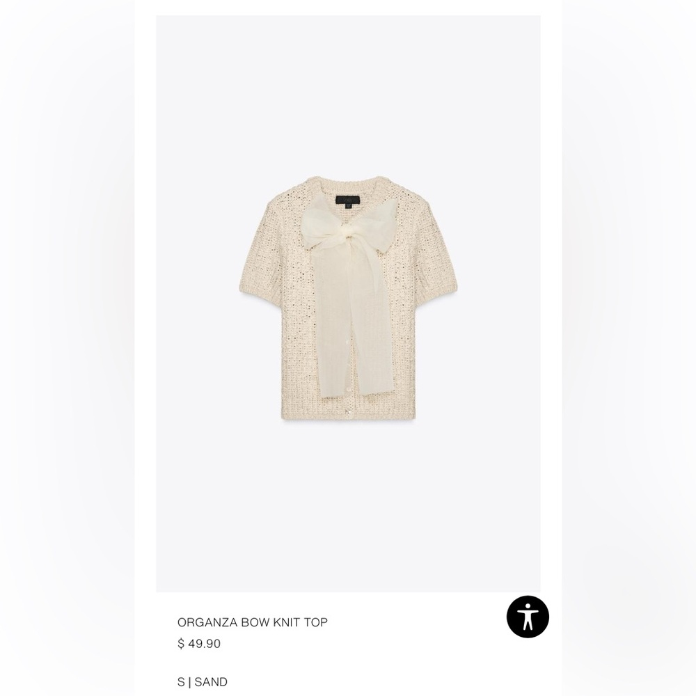Zara organza bow knit top